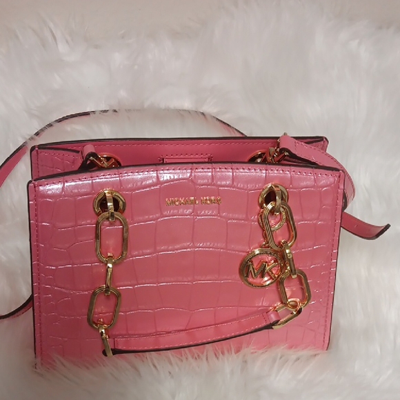 Michael Kors Pink Croc-Embossed Shoulder Bag - Picture 1 of 6